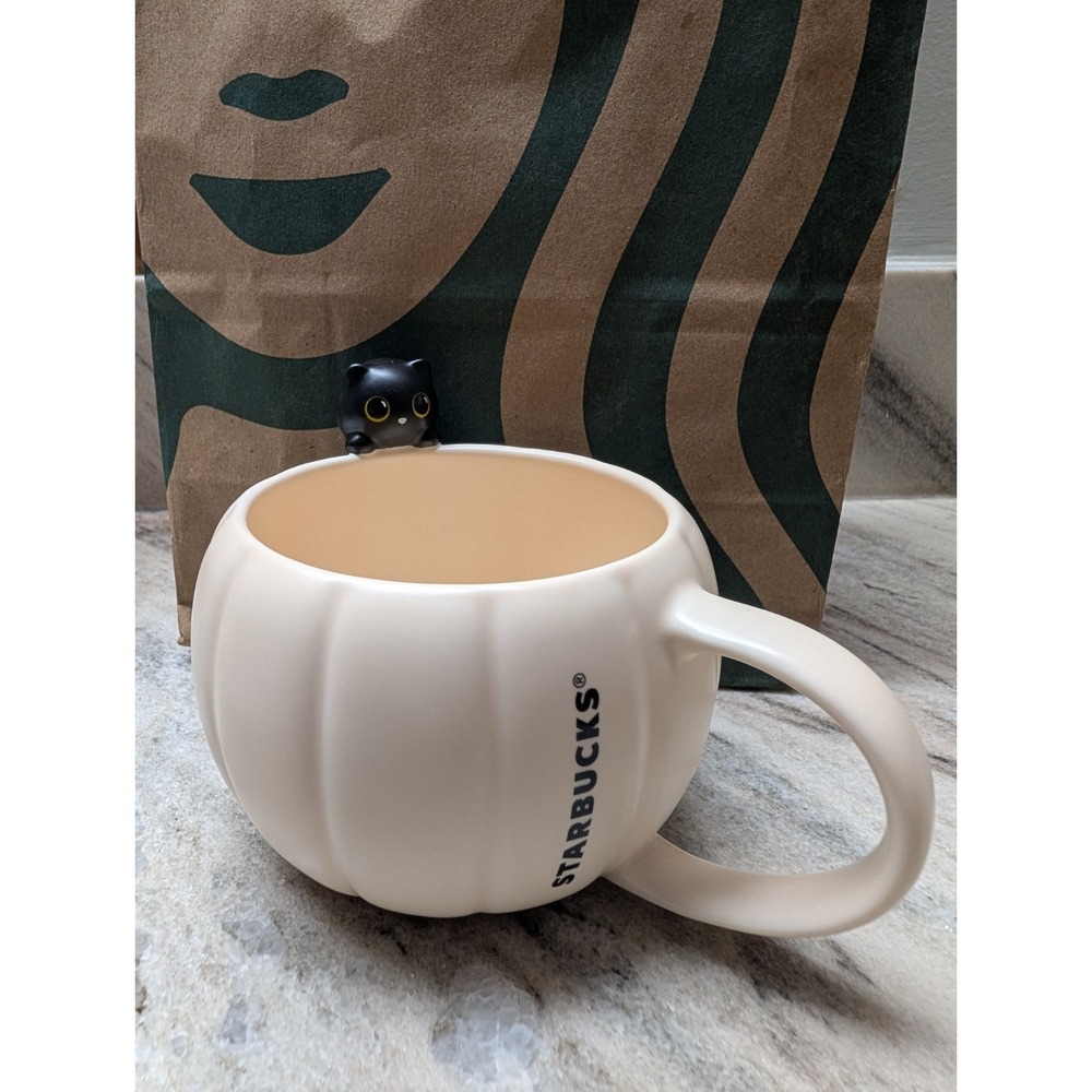 New Release Starbucks Mug Ceramic Autumn Pumpkin Black Peep Cat Halloween